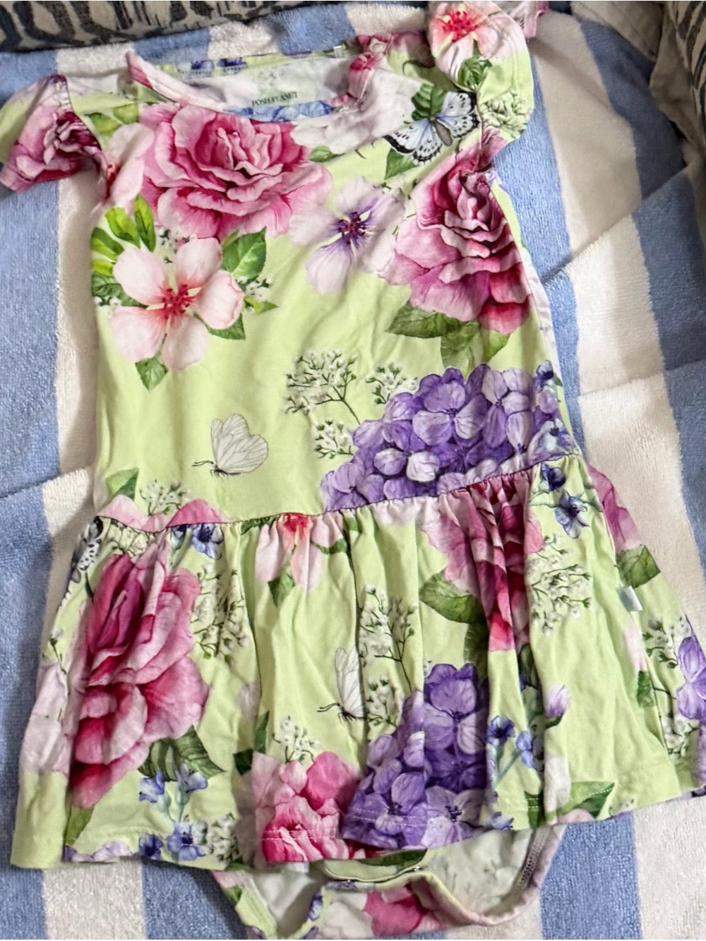 Posh Peanut Size 2T Light Green Floral Tiered Dress with Pink & Purple Blooms